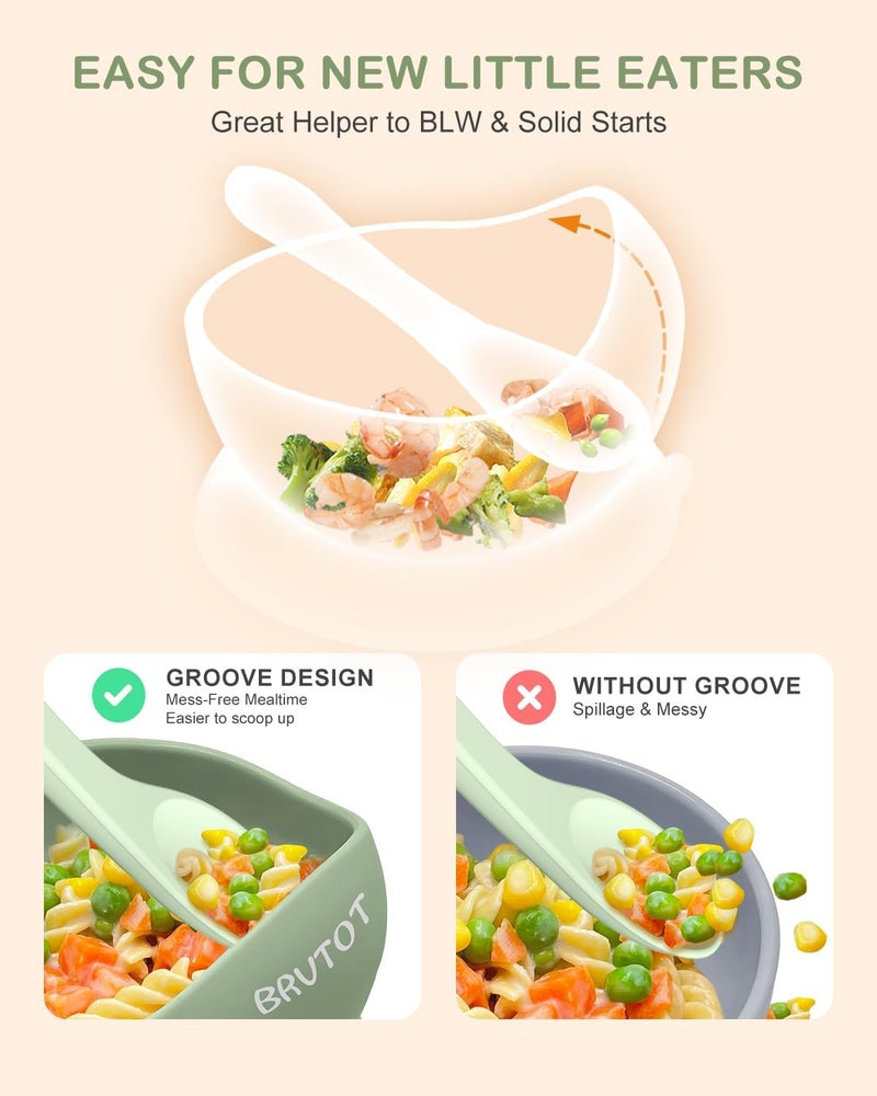 Qyeejong Silicone Suction Bowls for Baby Toddler - BPA Free Silicone Bowl and Spoon Set for Baby Led Weaning & Self Feeding - Toddler Sticky Dishes, Microwave & Dishwasher Safe - Image 5